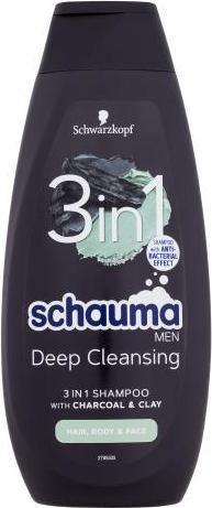 Actual product image Schwarzkopf Schauma - Men 3In1 Shampoo For Men Hair. Face & Body Charcoal & Clay 400Ml (400 ml, Liquid shampoo)