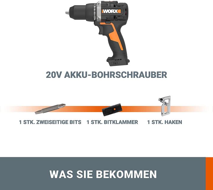 Actual product image Worx Cordless drill screwdriver 20V WX102.9 (Rechargeable battery operated)