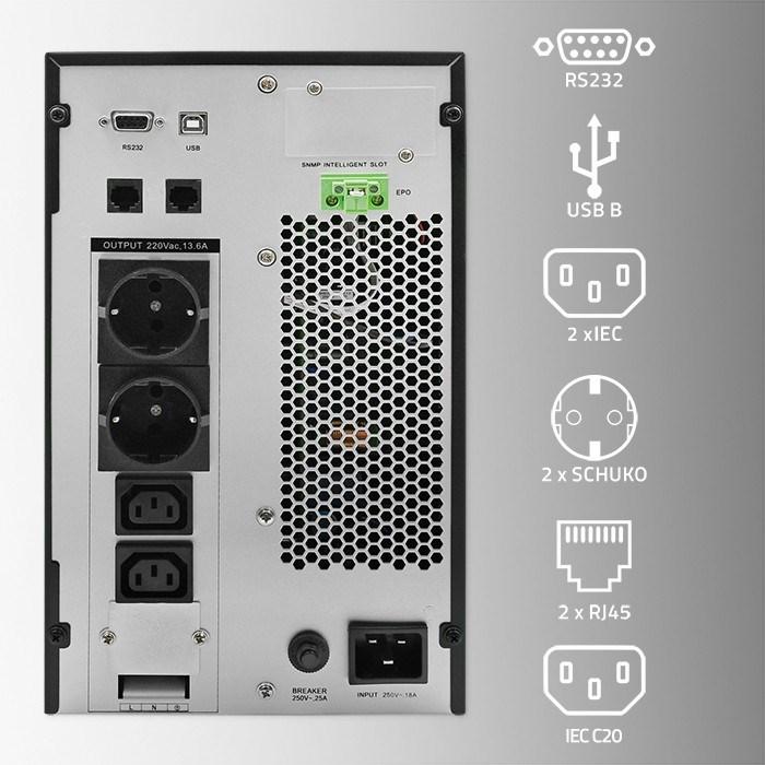 Image du produit Qoltec ZASILACZ AWARYJNY UPS 3KVA | 3000W | POWER FACTOR 1.0 | LCD | EPO | USB | ON-LINE (3 VA, 3000 W, Double convertisseur en ligne Onduleur)