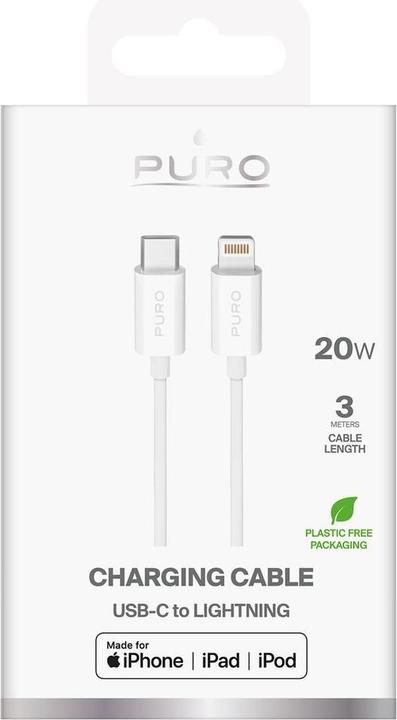 Produktbild Puro TPE 20W USB-C - Lightning Kabel 3m - Weiss (3 m, USB 2.0, 20 W)