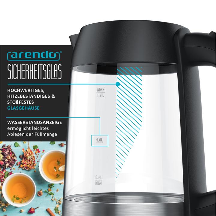 Productafbeelding Arendo Roestvrijstalen glazen waterkoker (1.70 l)