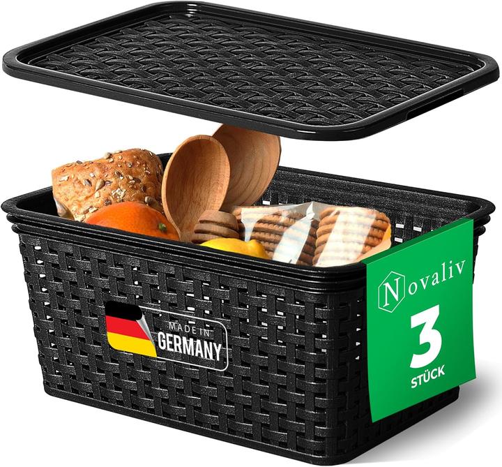 Image du produit Novaliv 3er Set Aufbewahrungsbox mit Deckel Küche 5L Schwarz Kunststoff Rattan-Optik Küche Aufbewahr (5 l)