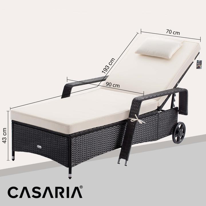 Image du produit Casaria Chaise longue de jardin en poly rotin (193 cm)