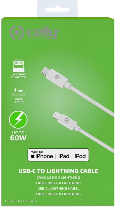 Actual product image Celly Lightning to UBS-C white 1m (1 m, USB 3.2 Gen 2)