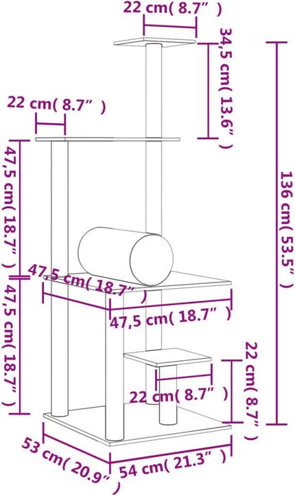 Immagine prodotto VidaXL Kratzbaum mit Sisal-Kratzsäulen Creme 136 cm,Farbe (136 cm, Crema)