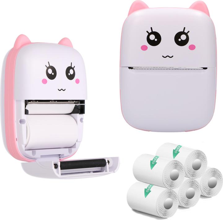Produktbild Extralink Extralink-Kit | Thermodrucker EPP-001 Pink + Selbstklebendes Thermopapier 5 Rollen |