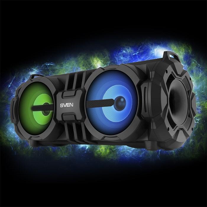 Immagine prodotto Sven PS-485, juodas, potenza di uscita 2x14W (RMS), Bluetooth, FM, USB, Micro SD, display a LED, litio ba (Batteria ricaricabile, Porta USB)