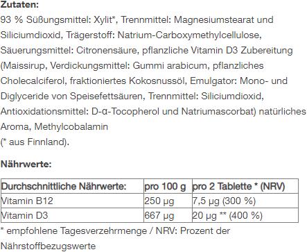 Nährwerte und Zutaten Raab Vitamin B12 & D3 (60 Stück, Tabletten, 90 g)