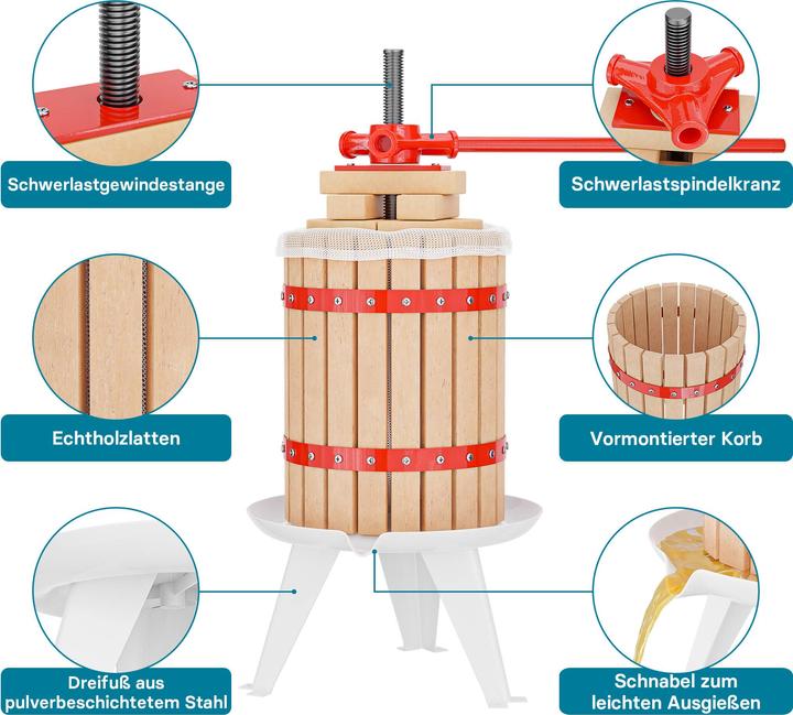 Immagine prodotto Wiltec Set 18L pressa per frutta Panno per la stampa Mulino per frutta 7L pressa per vino Spremiagrumi