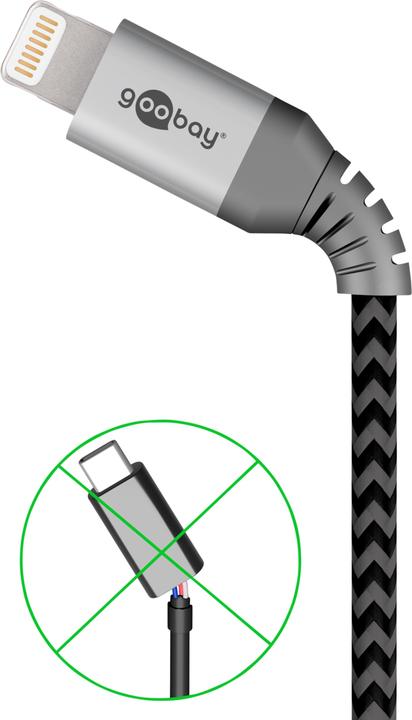 Actual product image Goobay Lightning to USB-A textile cable with metal plugs (space gray/silver) 1 m, 1 m, Black-Grey (1 m, USB 2.0)