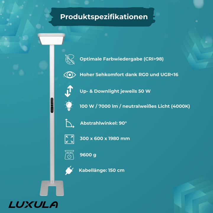 Immagine prodotto Luxula LED Büro-Stehleuchte, Up/Down, weiss (7000 lm)