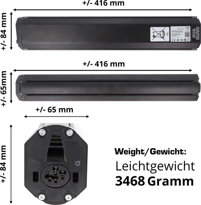 Image du produit E-Bike-Vision Batterie Bosch Active (Plus) / Performance (CX) 36 V 630Wh, Intube vertical (630 Wh, Batterie pour vélo électrique)