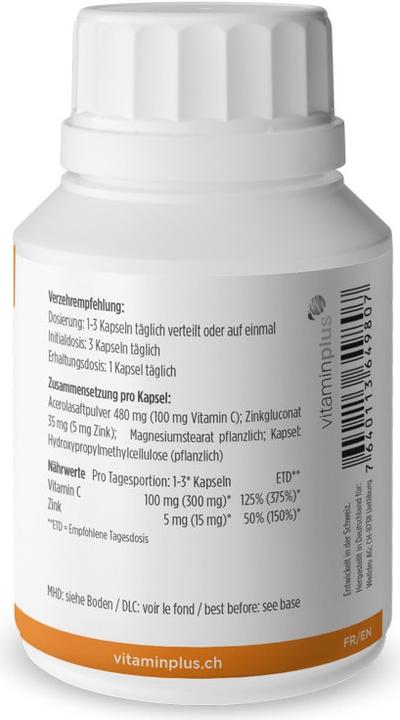 Nährwerte und Zutaten Vitaminplus Vitamin C & Zink (120 Stück, Kapseln)