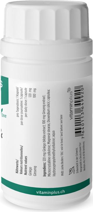 Nutritional values and ingredients Vitaminplus Ginkgo & Ginseng Caps (90 Piece, Capsules)