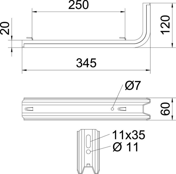 Produktbild OBO Bettermann OBO TPSAG 345 FT Wand-/Stielausleger 345mm fÃ¼r Gitterrinne