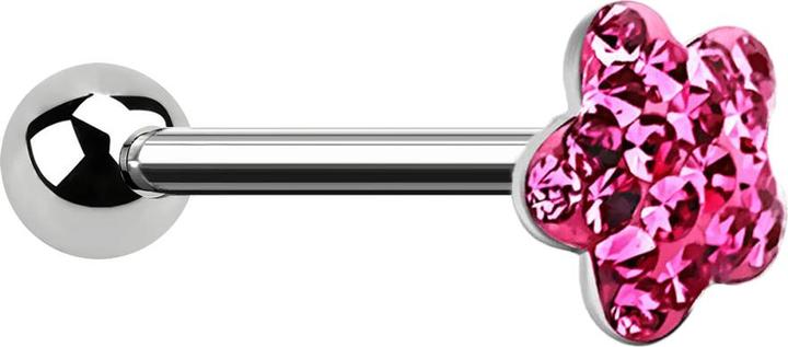 Immagine prodotto Star Piercing Barbell silber mit Kugel und Scheibe Blume pink Epoxy Schutzschicht (senza ottone, Acciaio chirurgico 316L)