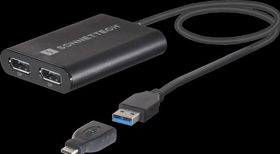 Actual product image Sonnet Dual 4K 60Hz DisplayPort Adapter for M1 Thunderbolt Macs *New (USB-C, USB-A, 30 cm)