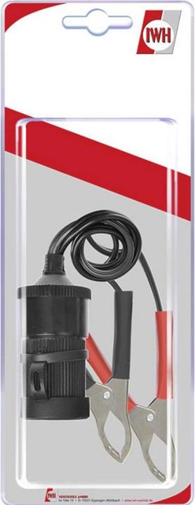 Produktbild IWH Batterieklemme mit Steckdose, 12 Volt KfZ-Adapter, 12 Volt mit 2 Klemmen, Länge: 250 mm, zum