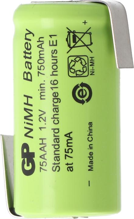Actual product image GP Batteries GP Battery GP75AAH 2/3AA NiMH battery with solder tag Z-shape 14x29mm (2/3 AA, 750 mAh)