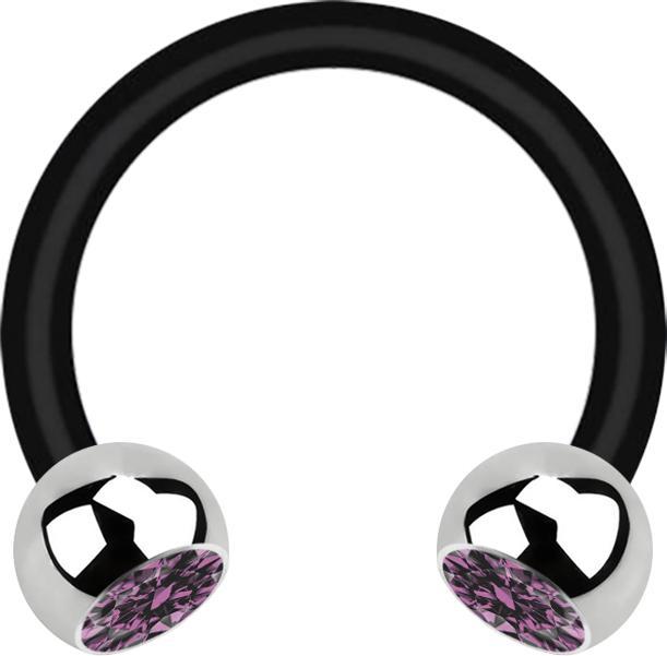 Star Piercing Micro Circular Barbell schwarz mit zwei Kugeln silber Kristall hellviolett (ohne Messing, Chirurgenstahl 316L, Bioflex)