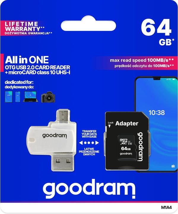 Produktbild Goodram All in one M1A4-0640R12 memory card 64 GB MicroSDXC Class 10 UHS-I+ The - Extend (64 GB, microSDXC, U1, UHS-I)