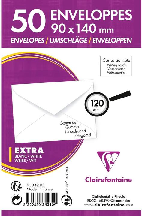 Immagine prodotto Clairefontaine Buste per biglietti da visita, 90 x 140 mm, bianco (90 x 140 mm)