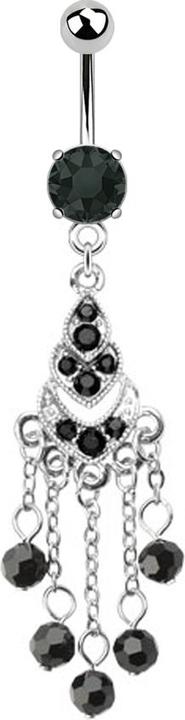 Produktbild Star Piercing Banane silber mit Anhänger Kronleuchter und Kugeln schwarz (Chirurgenstahl 316L, ohne Messing)