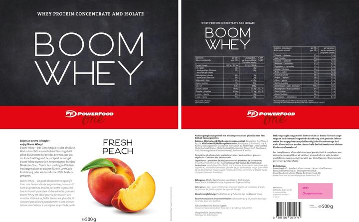 Produktbild PowerFood One Boom Whey (fresh peach, 1 Stk., 500 g)