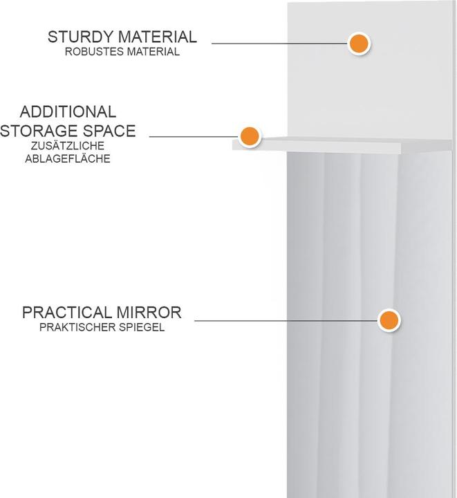 Image du produit Vicco Porte-manteau mural Siri, blanc, 36 x 135 cm avec miroir
