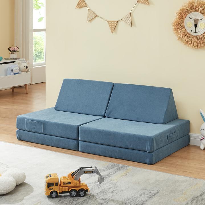 Actual product image En.Casa Spielsofa Norhulta 5-tlg. 120x66x46 cm Cord Blau (Children sofa)