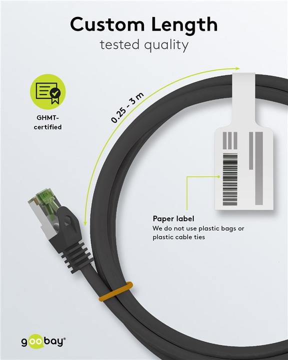 Produktbild Goobay GHMT-zertifiziertes CAT 8.1 Patchkabel, S/FTP PiMF, 1 m, grau, 10er-Set (S/FTP, CAT8.1, 1 m)