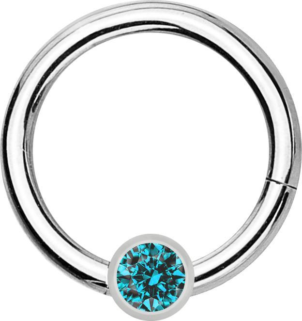 Star Piercing Micro Segmentring klappbar silber mit Kugel Kristall aqua (ohne Messing, Chirurgenstahl 316L)