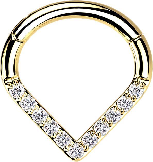 Produktbild Star Piercing Micro Segmentring klappbar Winkel vergoldet Kristalle silber (Titan G23, ohne Messing)