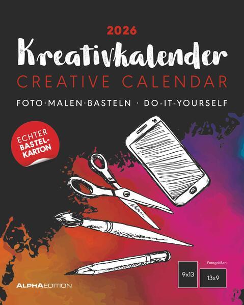 Image du produit Alpha Edition Kreativ-Kalender Tischaufsteller hoch schwarz 2026 - 16 x 20 - Foto, Malen, Basteln A4 - datiert - (16 x 20 cm, Couverture rigide, Allemand)