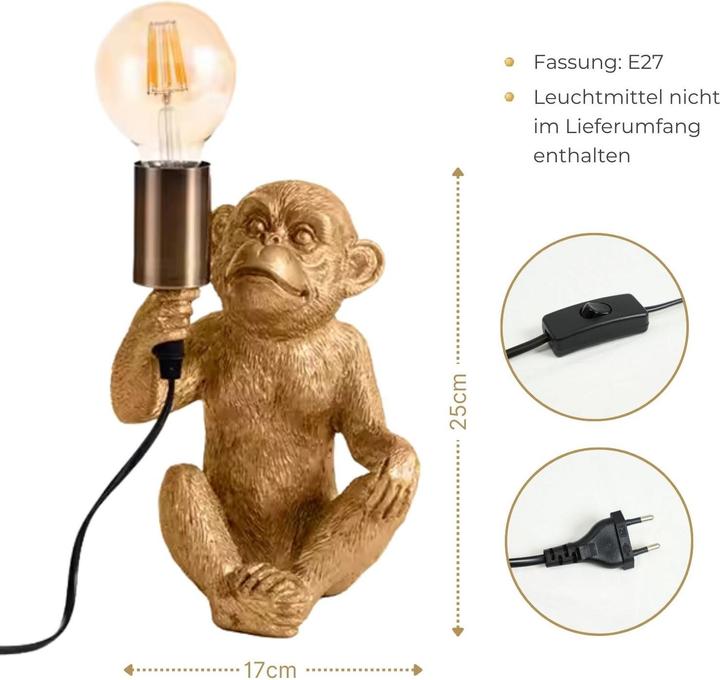 Produktbild Hermex Affenlampe Nachttischlampe Tiermotiv-Beleuchtung Affen-Dekoleuchte (E27)
