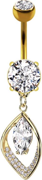 Produktbild Star Piercing Banane vergoldet mit zwei Kugeln Kristall silber Anhänger Blatt Ovaler Kristall (Chirurgenstahl 316L, Messing)