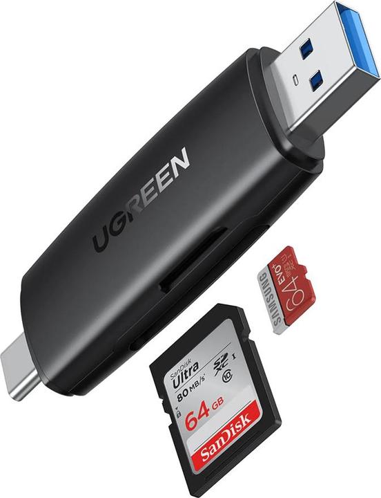 Image du produit Ugreen CM304 USB + USB-C Adapter Lecteur de cartes SD + microSD (noir) (USB-C)