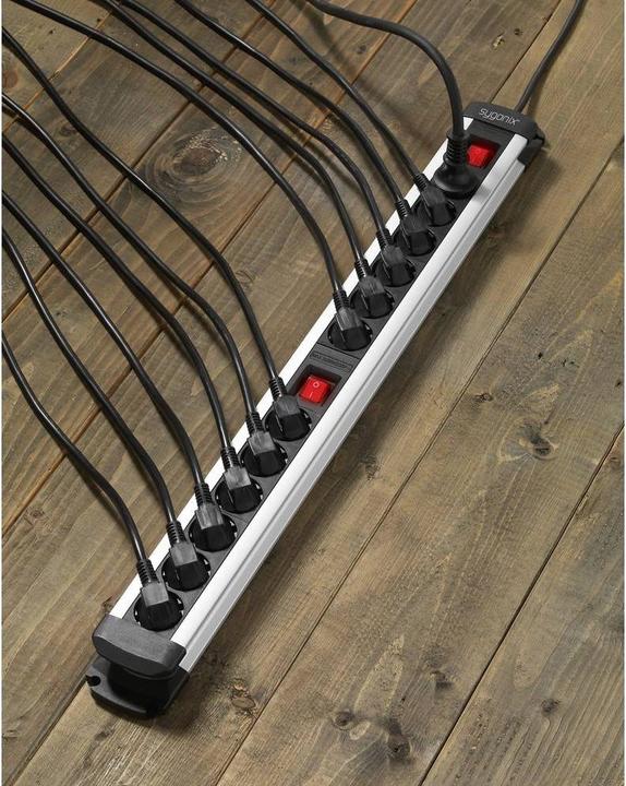 Actual product image Sygonix SY-4538268 Multiple socket outlet with switch 12-way Black, Silver earthing contact 1 pc. (12 x, CEE 7/3, 1.40 m)