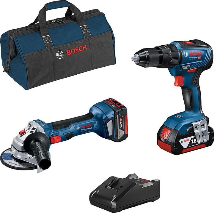 DIY Combo Kit 18V kit: GSB + GWS, 2 x Akku GBA 18V 4.0Ah, Schnellladegerät, Tasche