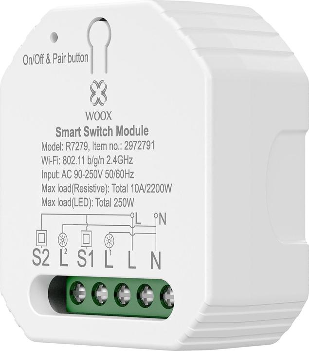 Actual product image Woox WiFi Smart Switch R7279, 230 V, 10A, 2300W White (Shutter actuator)