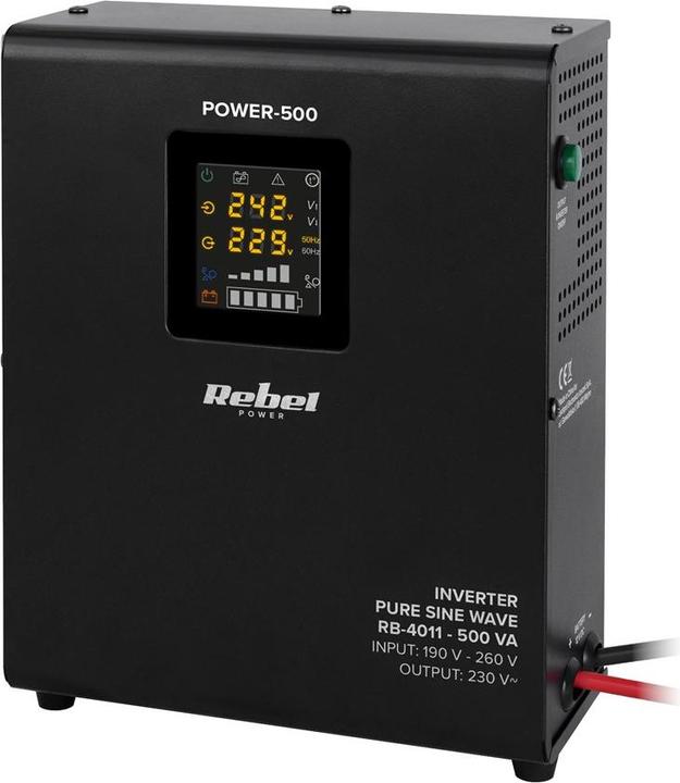 Produktbild Rebel Notwandnetzteil POWER-500 – Wechselrichter mit reiner Sinuswelle und Ladefunktion 12V 230V 500VA/300