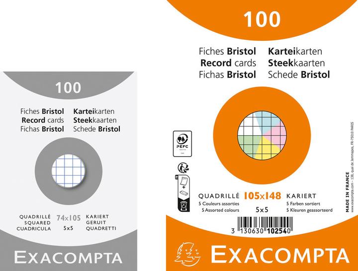 Image du produit Exacompta Cartes-fiches quadrillées (105 x 148 mm, 205 g/m², 100 x)