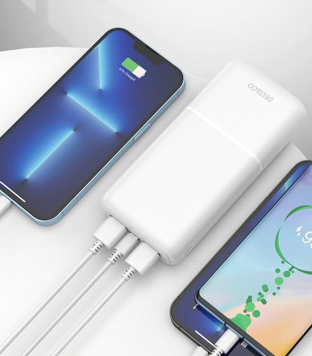 Actual product image Deltaco Powerbank 10,000 mAh, 2x USB-A 18 W, 1x USB-C PD 20 W - Black (10000 mAh, 20 W, 37 Wh)