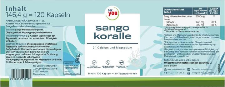 Nährwerte und Zutaten For You sango koralle (120 Stück, Kapseln, 146.40 g)