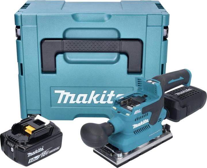 Actual product image Makita DBO 382 T1J Battery orbital sander 18 V 93 x 185 mm Brushless + 1x rechargeable battery 5.0 Ah + (200 W)