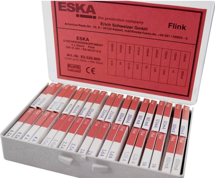 Image du produit ESKA E3520800 Assortiment de fusibles fins (Ø x L) 5 mm x 20 mm Flink -F- Contenu 3 (Microfusible, Agiles)