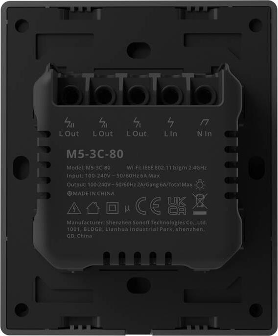 Actual product image Sonoff Smart 3-Channel Wi-Fi Wall Switch Black (M5-3C-80)