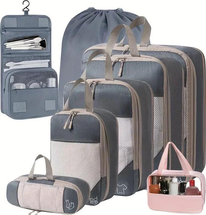Only-Bags.Store Travel Compression Storage Bag Set mit Mesh, 8-teilig, ideal für Reisen, Camping und Organisation