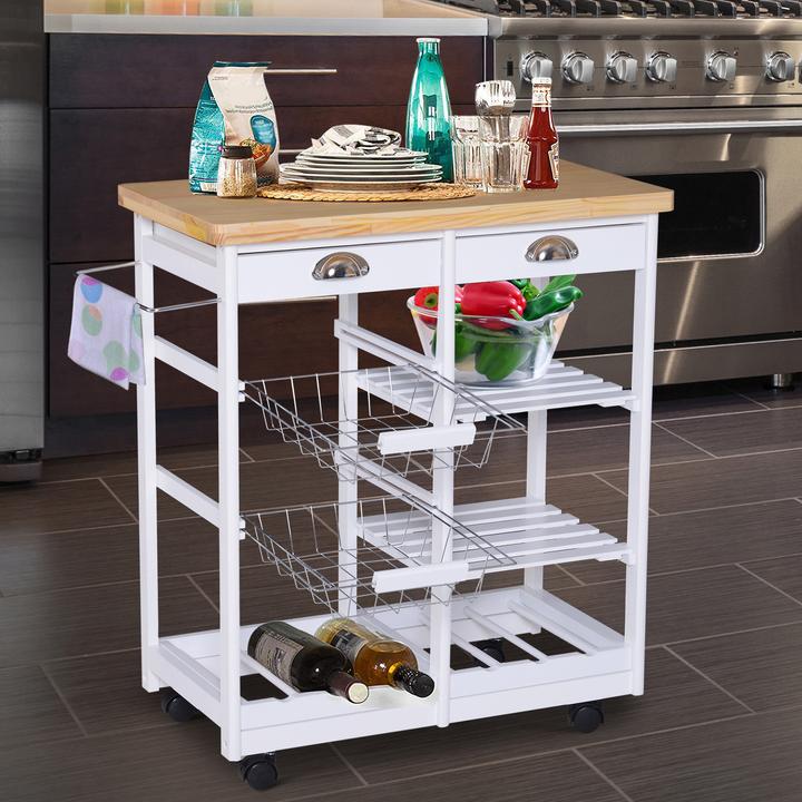 Image du produit Homcom Chariot de cuisine avec porte-bouteilles