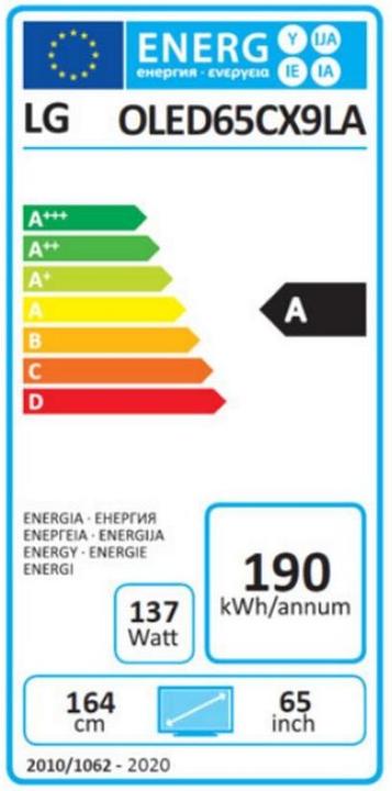 Etichetta energetica LG OLED65CX9 (65", OLED, 4K, 2020)